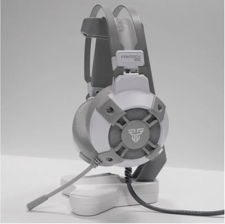 Black Fantech HG11 USB gaming headset with RGB lights on the earcups and an inline remote control on the cable.