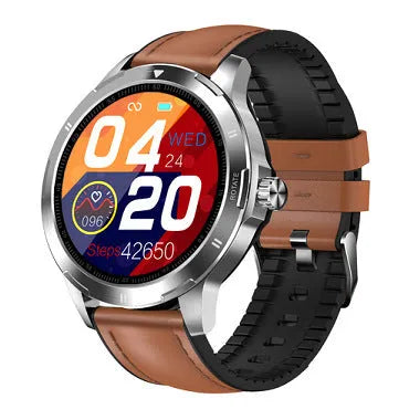 Waterproof silicone sports bracelet with circular 1.28-inch screen displaying call and weather alerts
