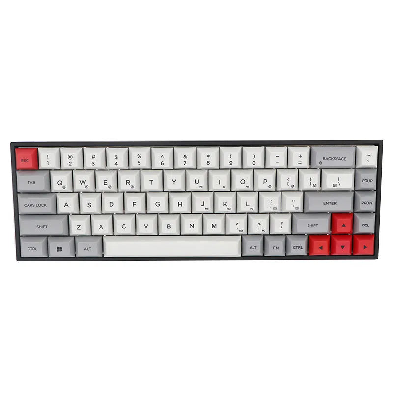 68-key PBT keycap set for mechanical keyboards in multiple colour options including blue, pink, and grey.
