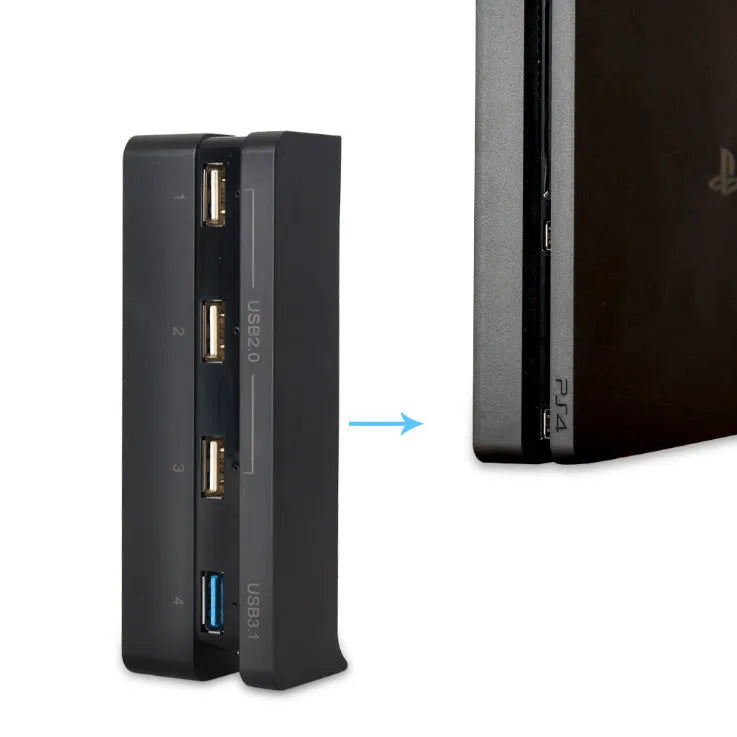 Black PS4 Slim USB hub extender interface accessory for PlayStation 4 console connectivity expansion