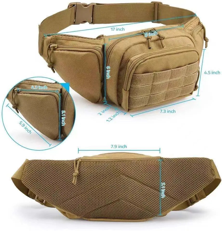 Tactical multifunctional waist bag in black colour with adjustable strap system