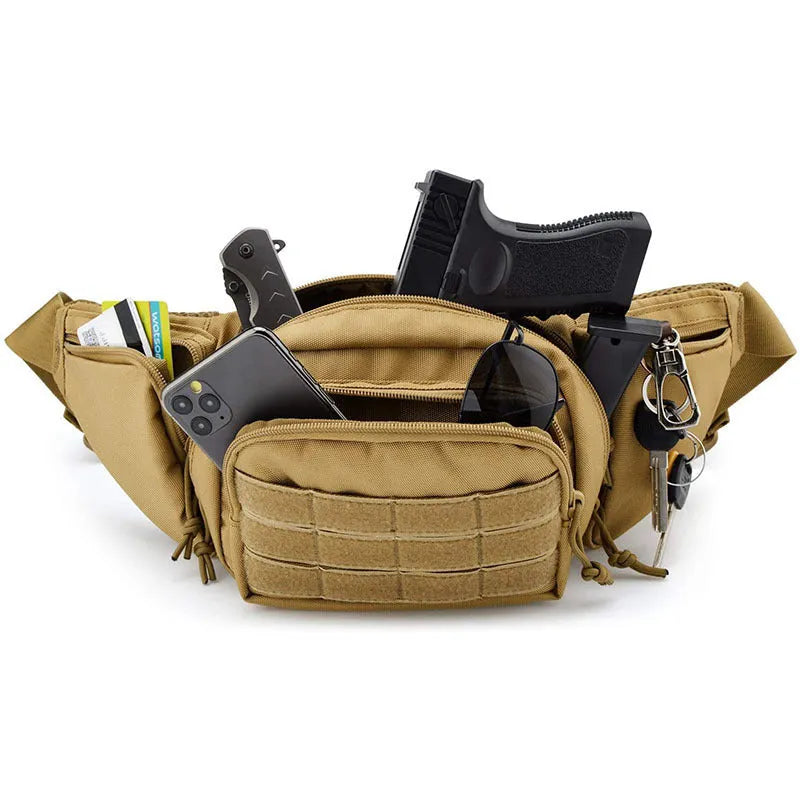 Tactical multifunctional waist bag in black colour with adjustable strap system
