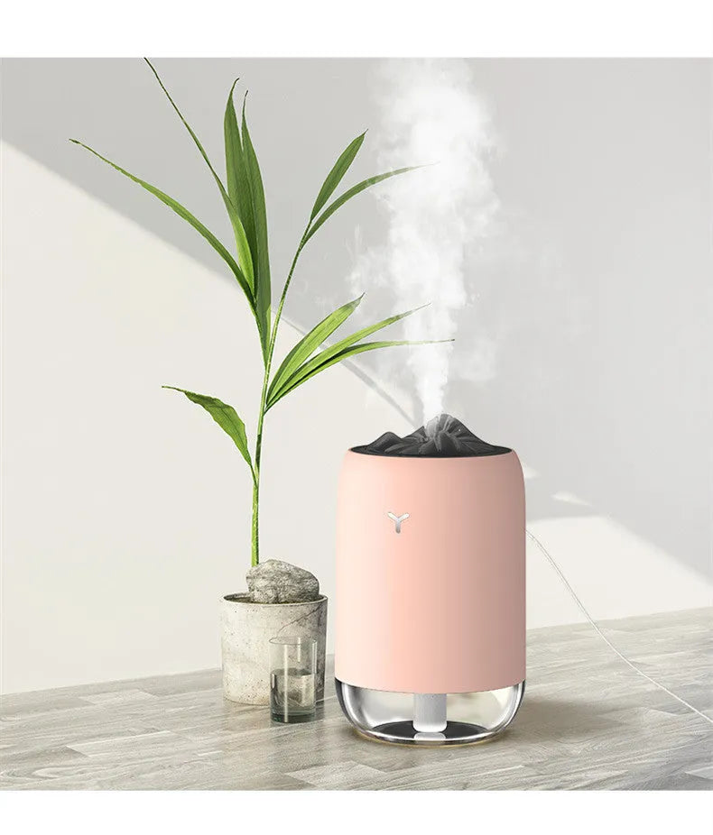 Magic Flame ultrasonic humidifier in columnar design with USB cable and colour options