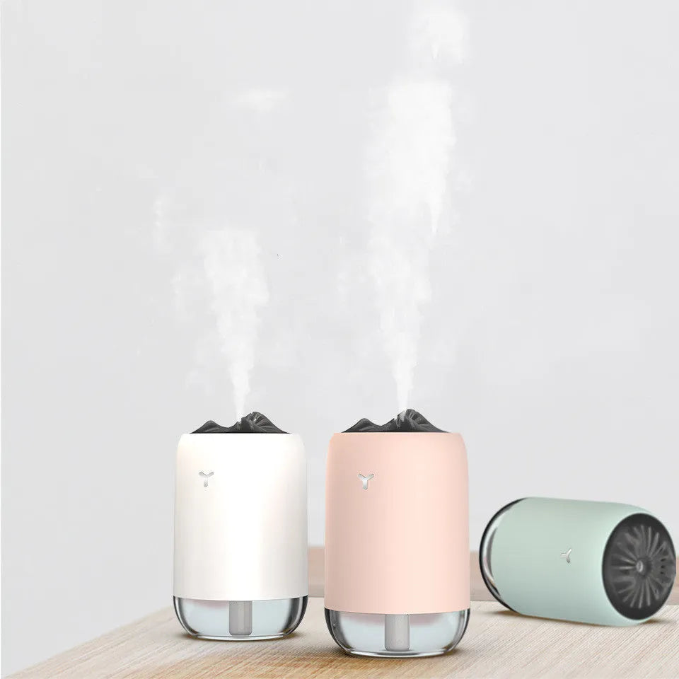 Magic Flame ultrasonic humidifier in columnar design with USB cable and colour options