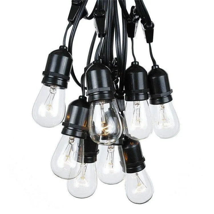 Black festoon light string with 15 bulbs across 15 metres for indoor and outdoor decoration