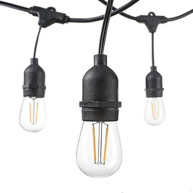 Black festoon light string with 15 bulbs across 15 metres for indoor and outdoor decoration