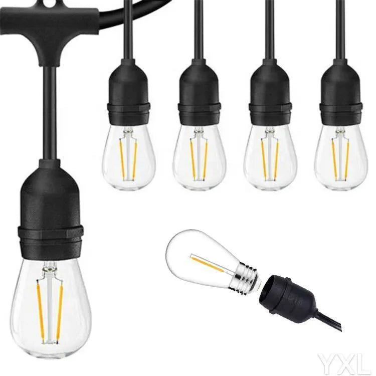 Black festoon light string with 15 bulbs across 15 metres for indoor and outdoor decoration