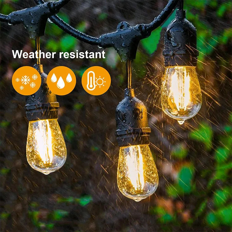 Black festoon light string with 15 bulbs across 15 metres for indoor and outdoor decoration