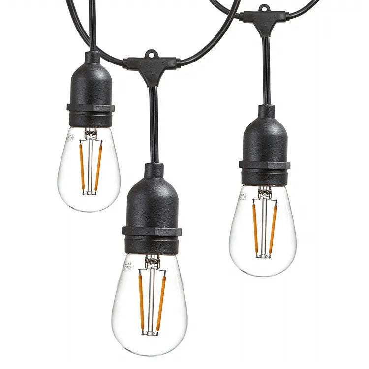 Black festoon light string with 15 bulbs across 15 metres for indoor and outdoor decoration