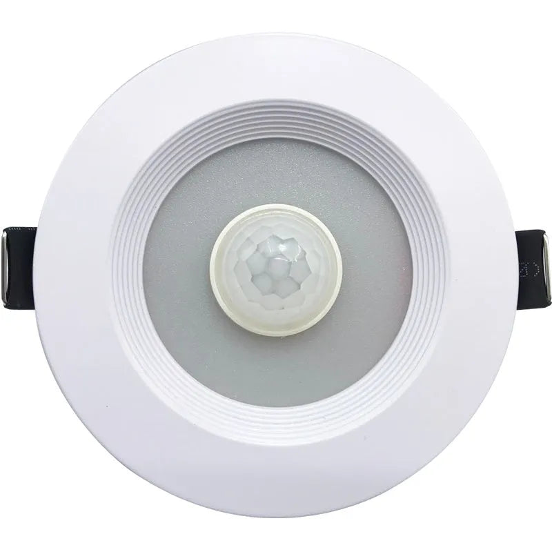Aluminium infrared motion sensor LED downlight ceiling light for kitchens and hallways.