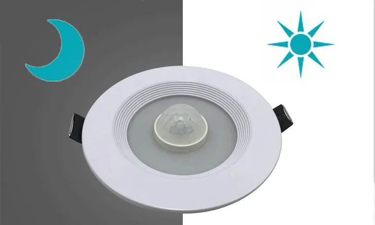 Aluminium infrared motion sensor LED downlight ceiling light for kitchens and hallways.