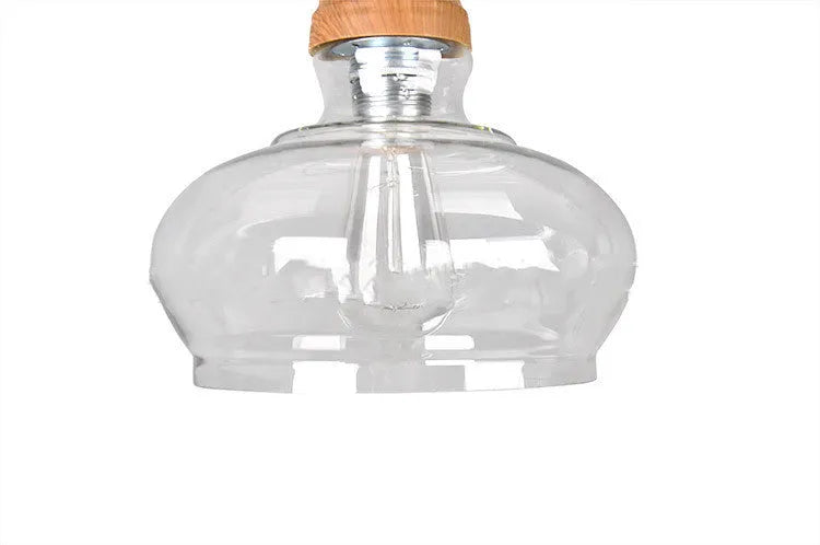Glass wood grain single head pendant light with adjustable height in Nordic style