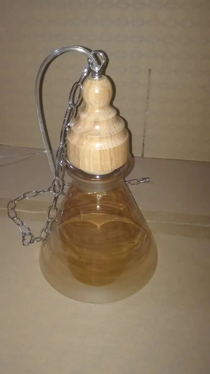 Glass wood grain single head pendant light with adjustable height in Nordic style