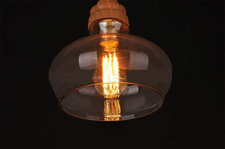 Glass wood grain single head pendant light with adjustable height in Nordic style
