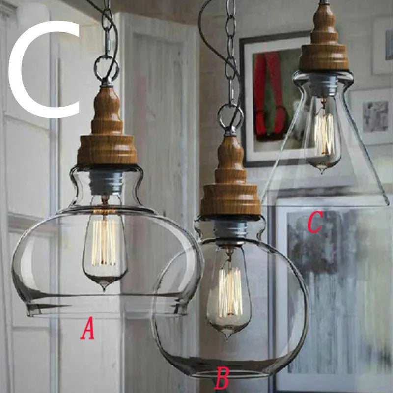 Glass wood grain single head pendant light with adjustable height in Nordic style