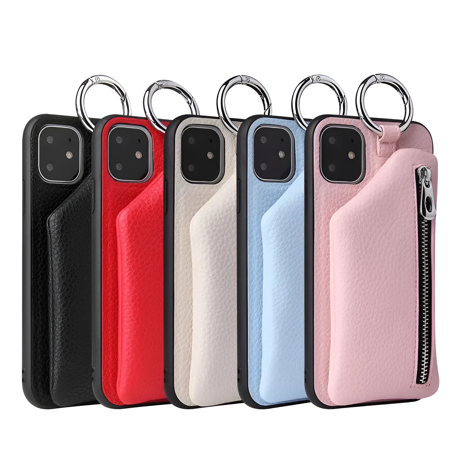 PU leather iPhone case with coin purse and detachable crossbody lanyard in multiple colours.
