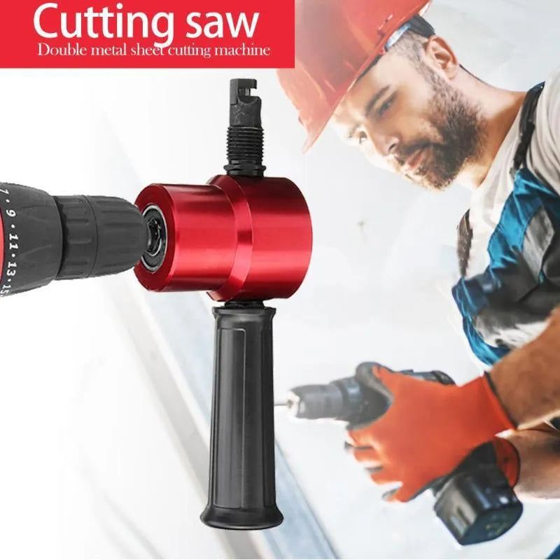 Red metal nibbler cutter tool for drill attachment measuring 175x80x50mm