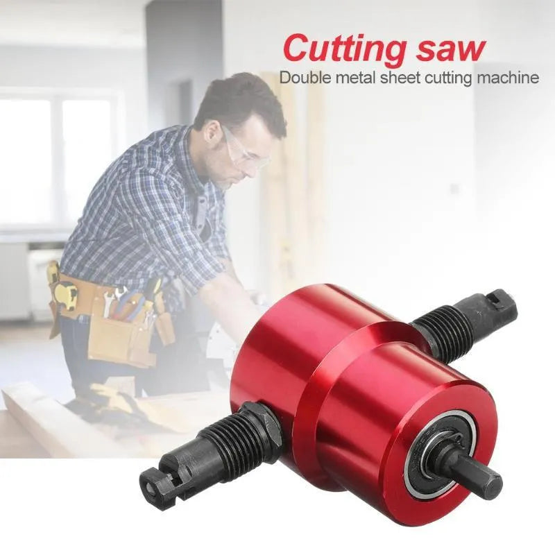 Red metal nibbler cutter tool for drill attachment measuring 175x80x50mm