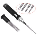Black aluminium handle hexagon socket screwdriver set with four bits for aeromodelling