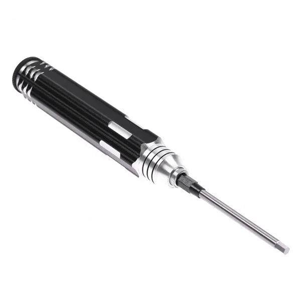 Black aluminium handle hexagon socket screwdriver set with four bits for aeromodelling