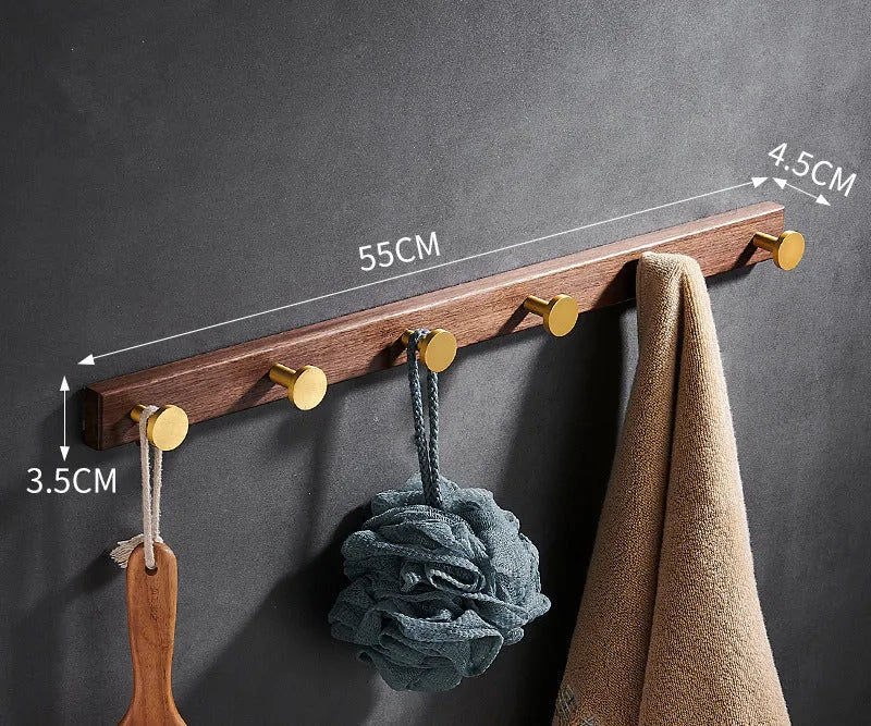 Black walnut aluminium clothes hooks with brass wire drawing treatment in bathroom setting