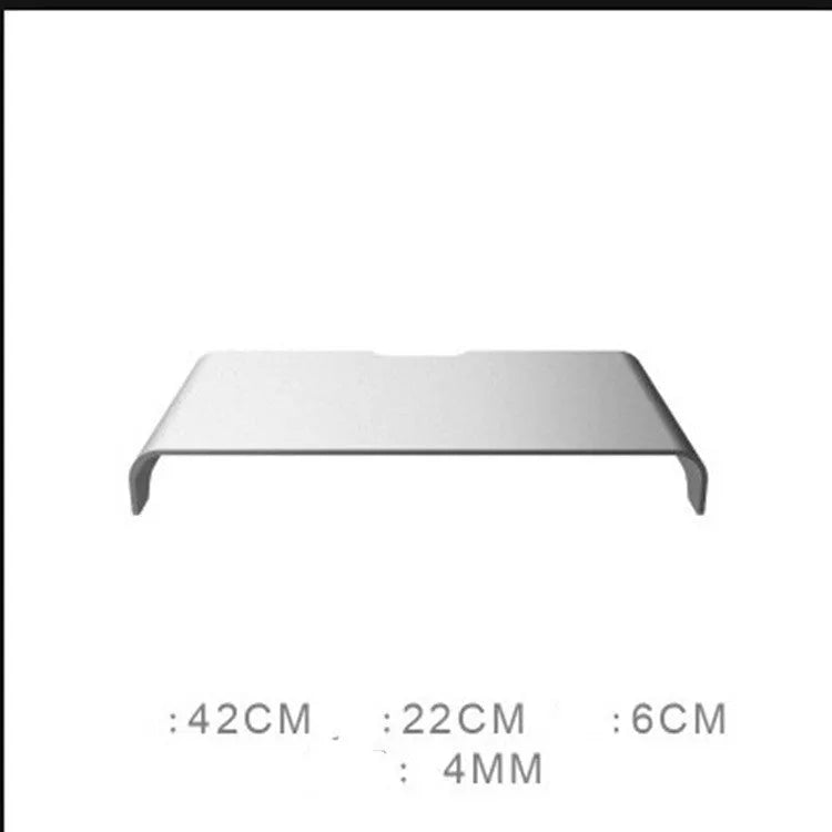 Silver aluminium alloy monitor riser with dimensions 50x22x6cm on a desk