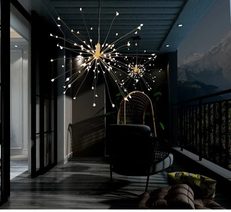 Solar powered LED meteor shower light with warm white starry explosion effect for indoor outdoor decoration