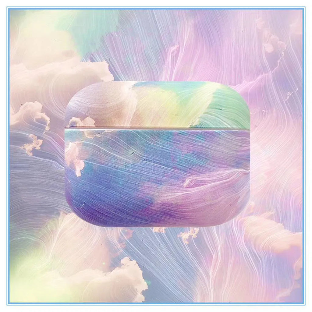 Pink and blue watercolour plastic hard shell protective sleeve for AirPods Pro and AirPods 1/2 earphone cases.