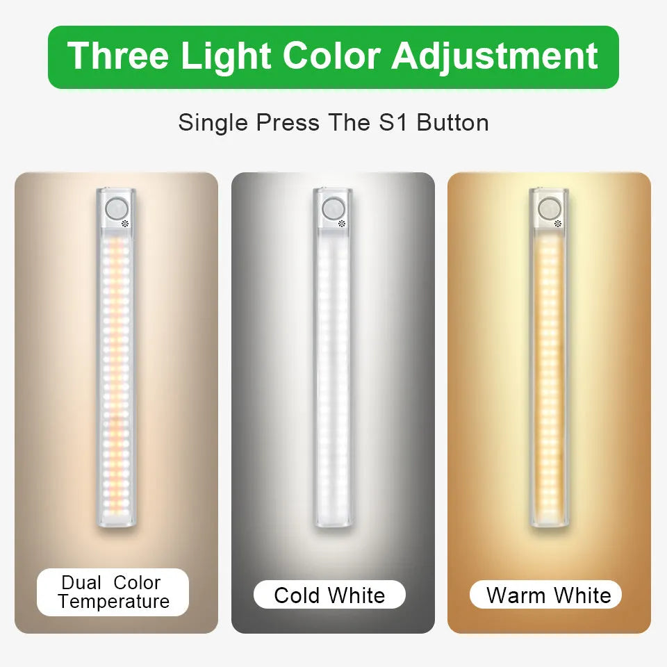 Smart aluminium alloy body induction cabinet light with USB charging port and LED beads.