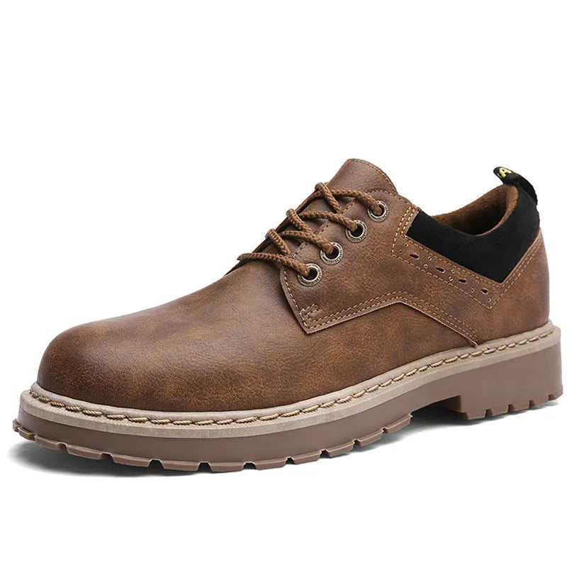 Men's round toe casual shoes in black with a PU upper, rubber sole, and front lace design.