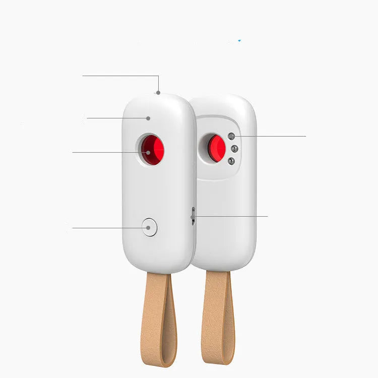White New-T6 anti-sneak camera detector with ABS casing, 77x34x15mm, alarm mode for 50-3G MHz monitoring