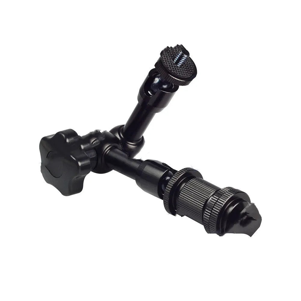 Black 7-inch metal magic friction articulating arm for DSLR cameras with ball heads.