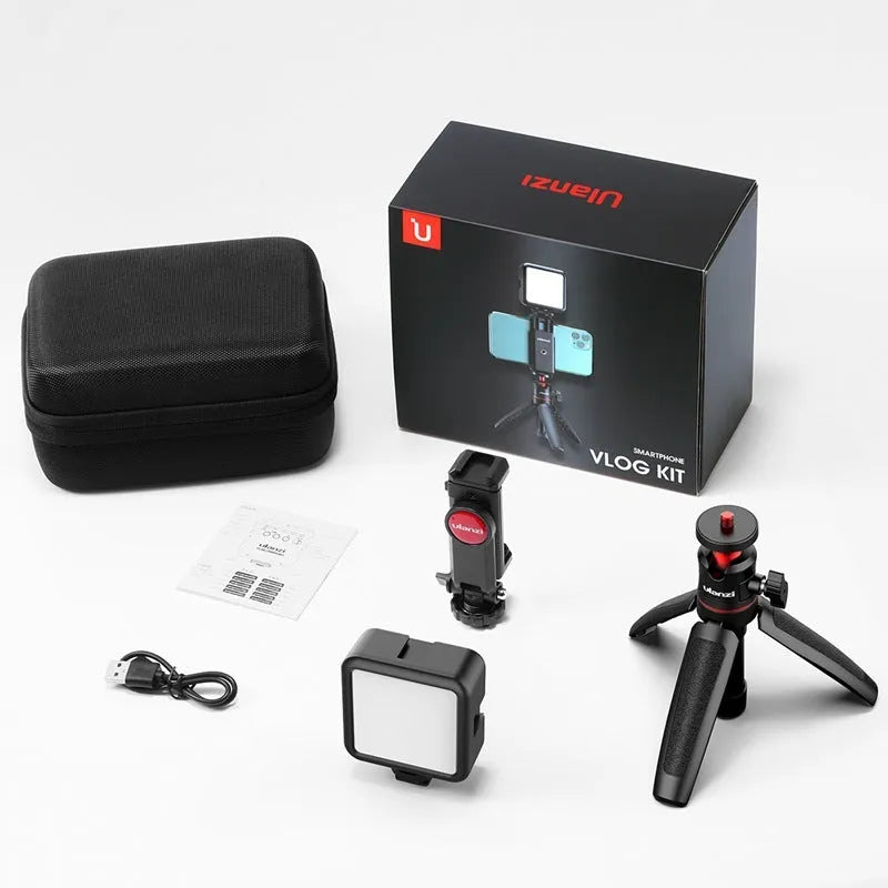 Combo 8 mobile phone vlog bracket set with adjustable stand and LED fill light for video recording