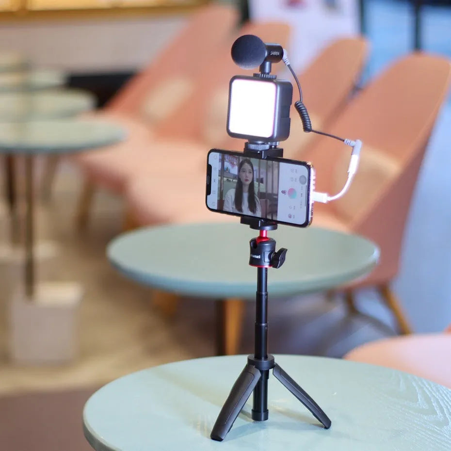 Combo 8 mobile phone vlog bracket set with adjustable stand and LED fill light for video recording