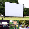 White foldable polyester projector screen showing 150-inch 4:3 dimensions