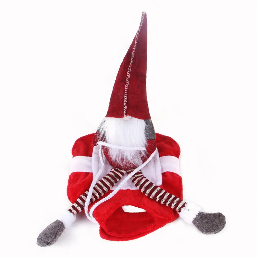 Red flannel pet Christmas riding transformation costume with Santa style and Velcro fastenings