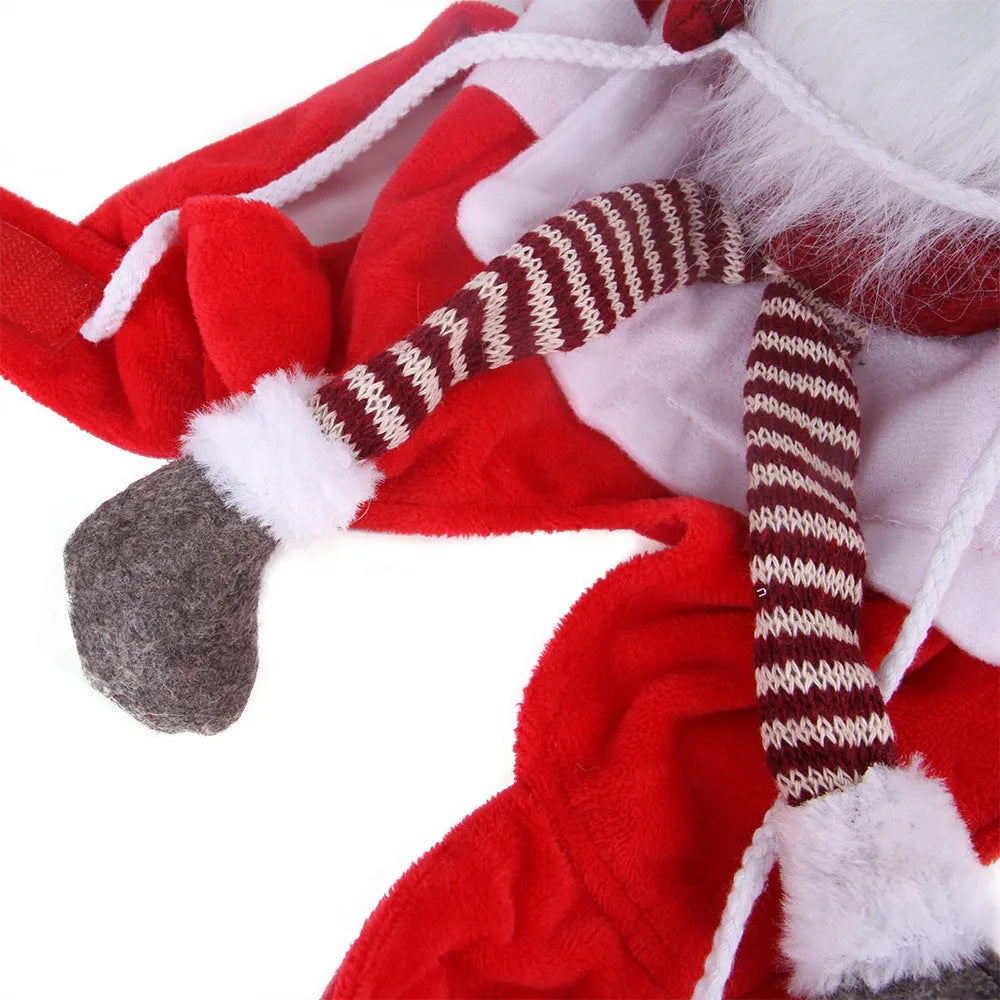 Red flannel pet Christmas riding transformation costume with Santa style and Velcro fastenings