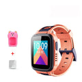 Blue SE5 children's smartwatch with stainless steel band on a wrist, showing its touchscreen display.
