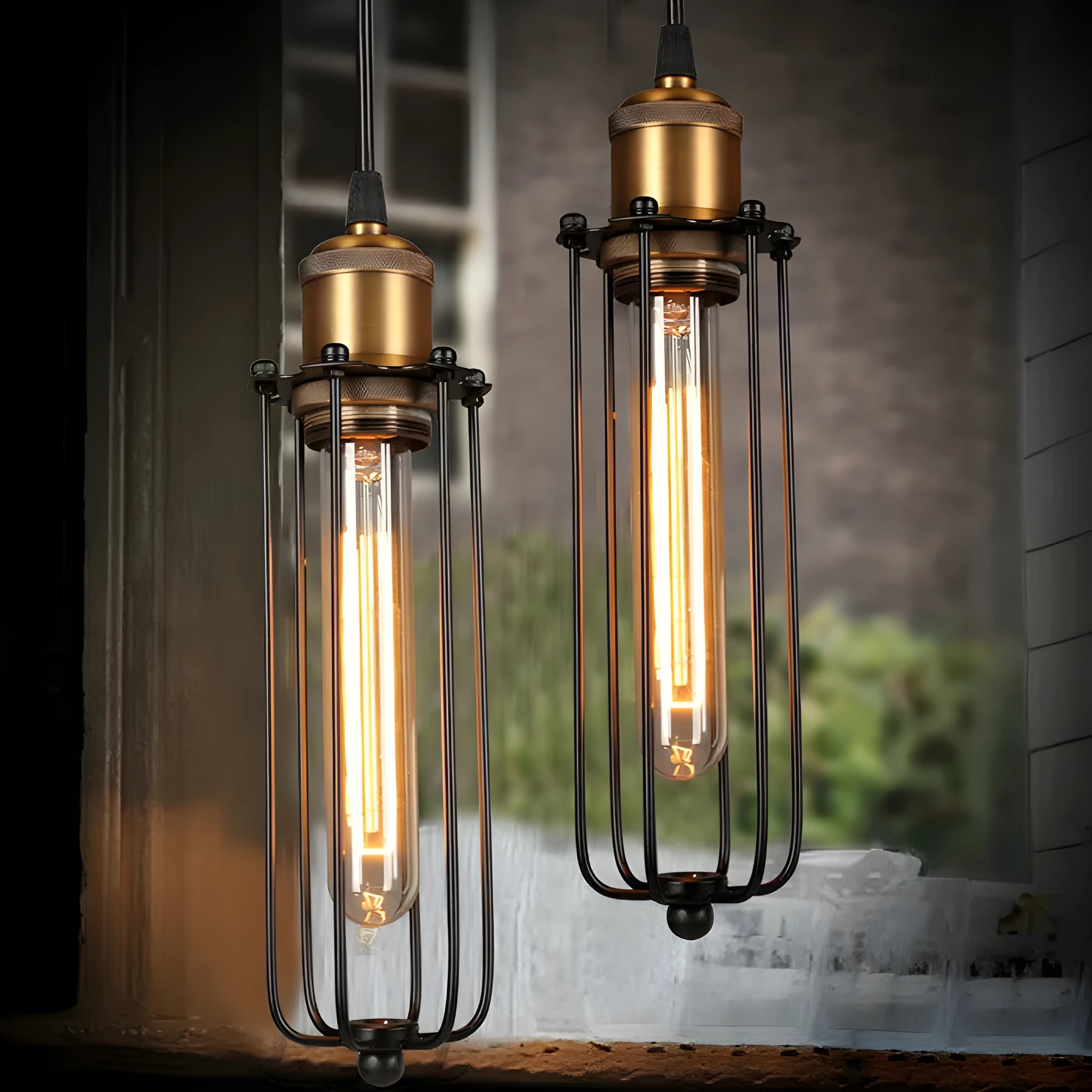 Brown Nordic retro industrial iron chandelier with gladiator and fishing line design for ceiling.