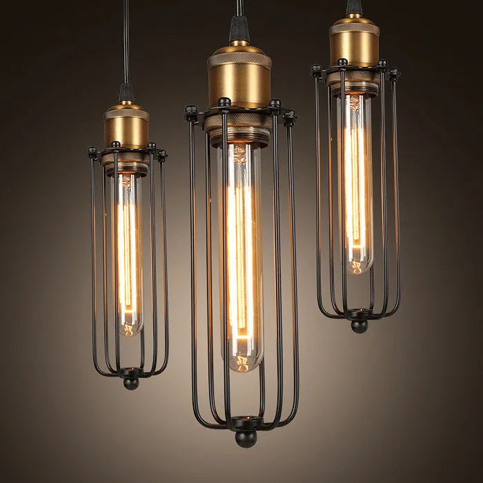 Brown Nordic retro industrial iron chandelier with gladiator and fishing line design for ceiling.