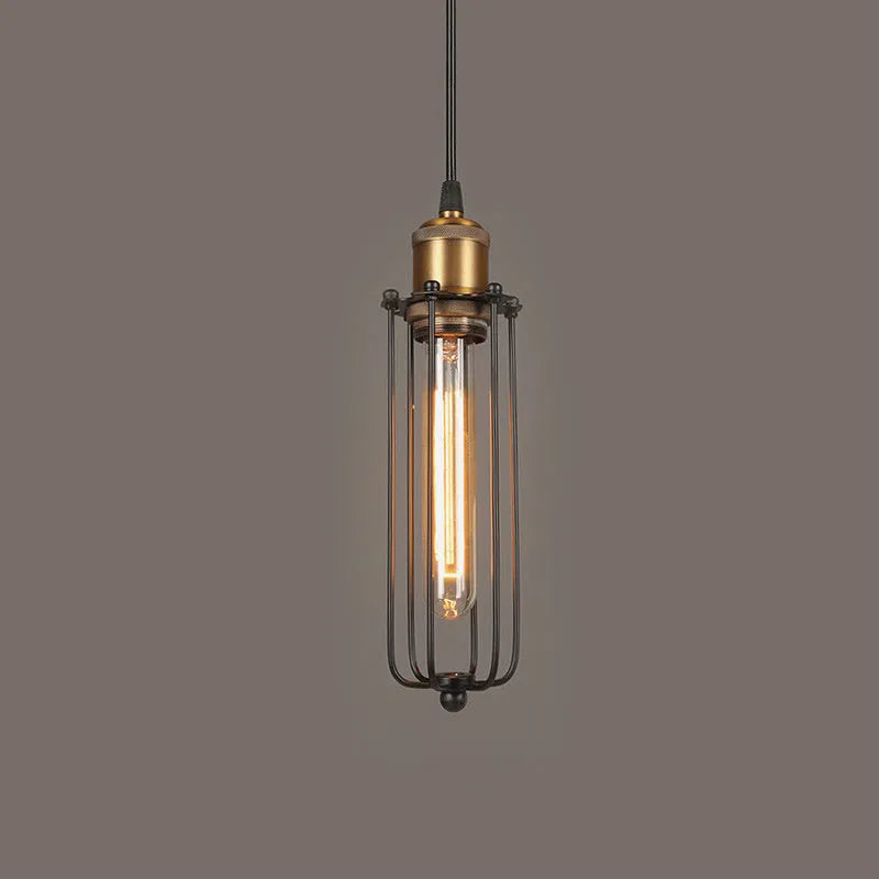 Brown Nordic retro industrial iron chandelier with gladiator and fishing line design for ceiling.