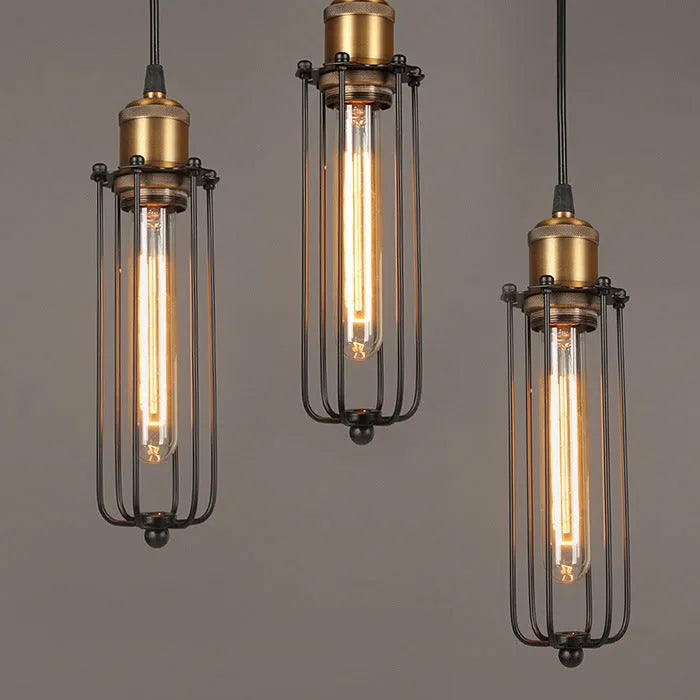 Brown Nordic retro industrial iron chandelier with gladiator and fishing line design for ceiling.