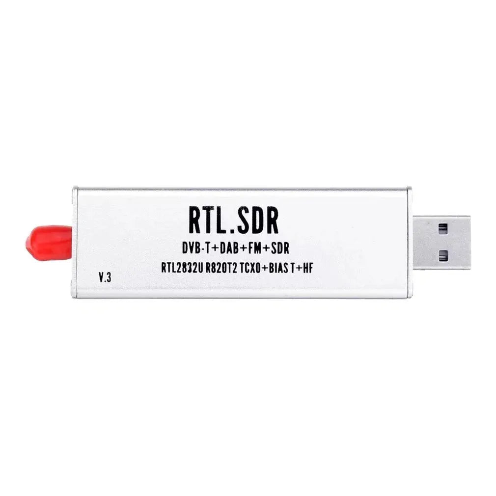 Black metal A300U all-band software-defined radio receiver with golden SMA connector