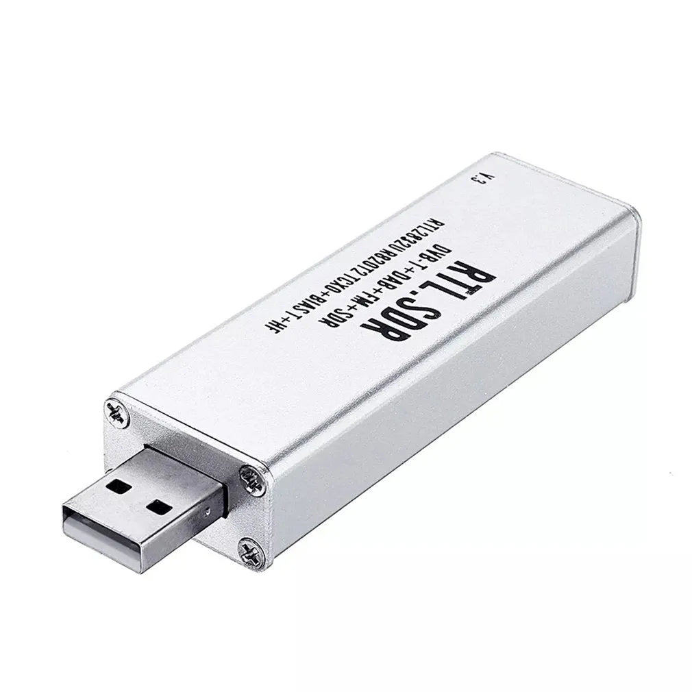 Black metal A300U all-band software-defined radio receiver with golden SMA connector