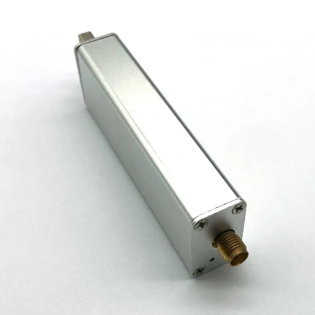 Black metal A300U all-band software-defined radio receiver with golden SMA connector