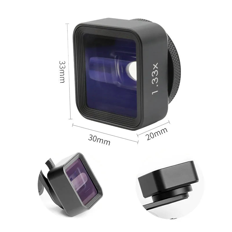 Black SANYK 1.33x anamorphic smartphone lens for cinematic widescreen video with 2.40:1 aspect ratio