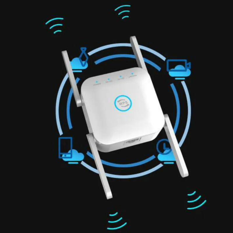 PIXLINK AC24 Dual Frequency Wireless WiFi Extender in black or white with regional power adapter.