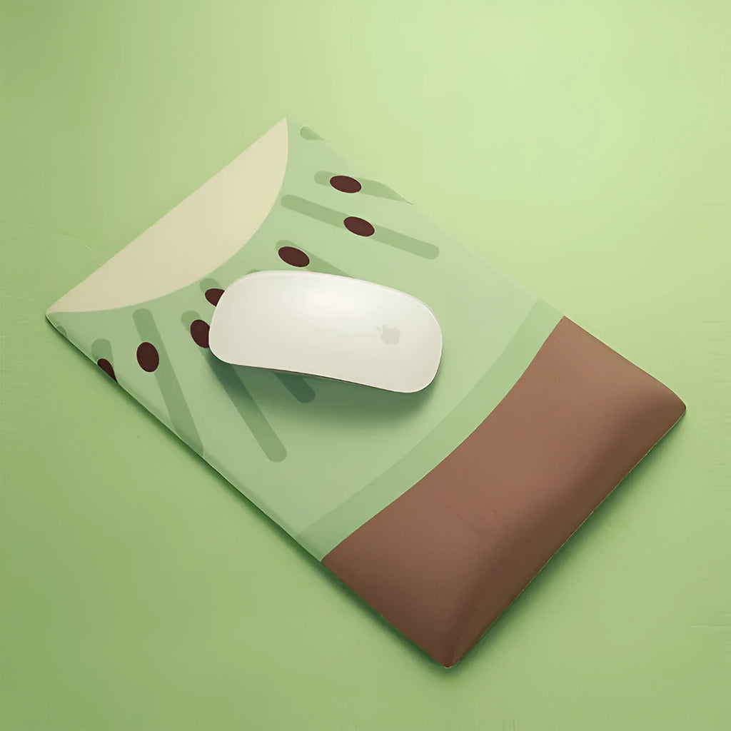 Kiwi-themed wrist support mouse pad with 20mm thick cushion measuring 270mm by 180mm