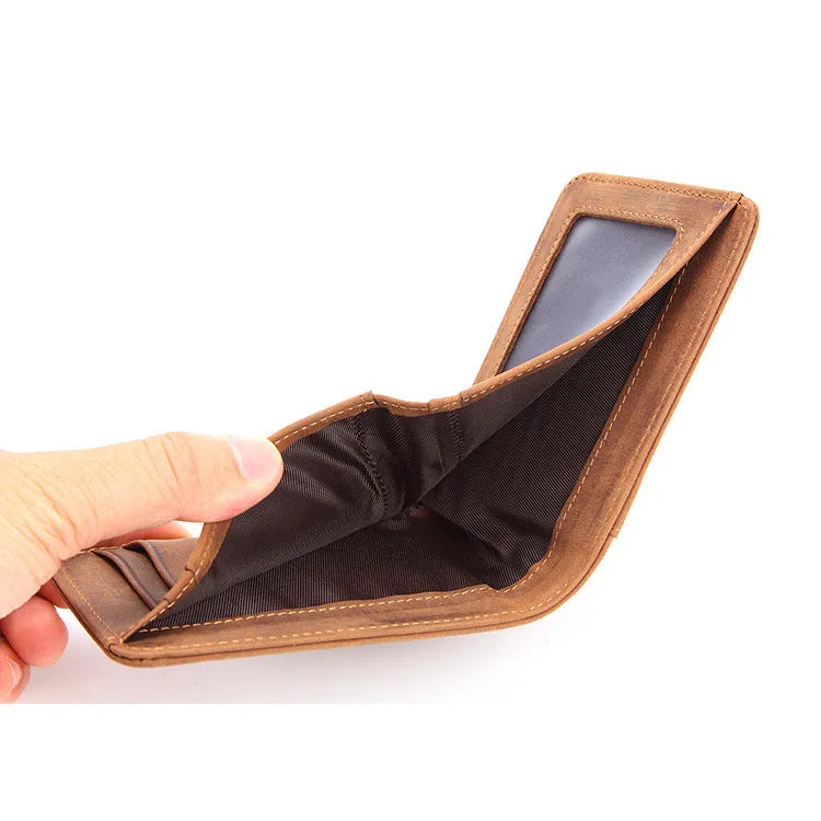 Men's brown RFID leather wallet with card slots and paper money compartment