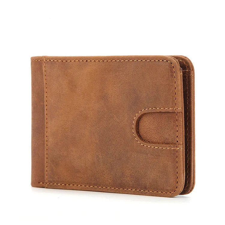 Men's brown RFID leather wallet with card slots and paper money compartment